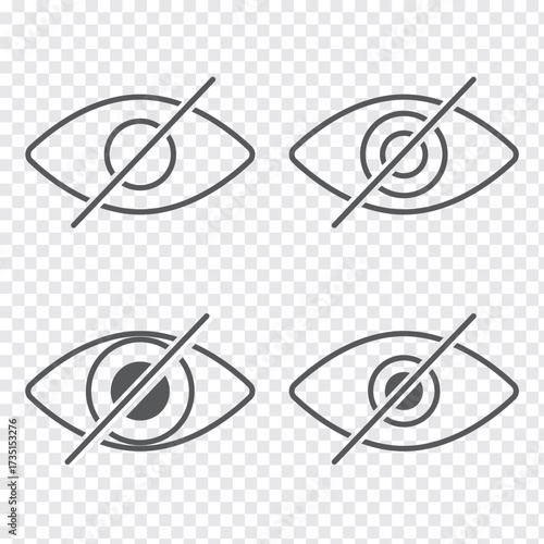 Collection of eyes logos, symbols and icons. Concept vector illustration. Show password. Open, closed, visible invisible concept, hidden password, icon vector symbol logo illustration line editable. 