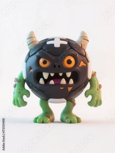 3D cute football monster on white background