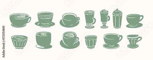Coffee Cup, Coffee Shop Clip Art Doodle Line Drawing Latte, Americano, Cappuccino, Street Coffee, Coffee Machine, Caffeine, Coffee Icons, Brunch Food Vector	
