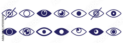 Collection of eyes logos, symbols and icons. Concept vector illustration. Show password. Open, closed, visible invisible concept, hidden password, icon vector symbol logo illustration line editable. 