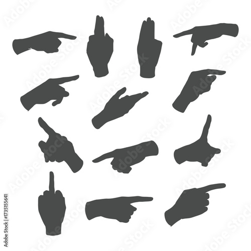 Silhouette Hand Gestures Collection Pointing Middle Finger and Open Hands.