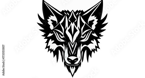 Tribal wolf head tattoo vector illustration with canine symbol silhouette