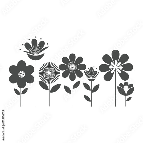 Stylized Flower Garden Illustration with Various Floral Designs.