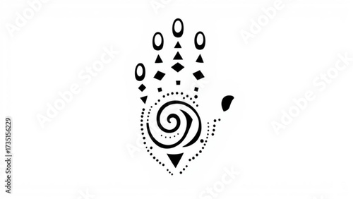 Abstract floral hand print with a heart and flower pattern for a vibrant vector illustration design and art decoration