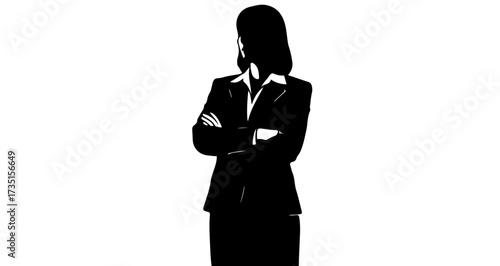 Empowering silhouette of a professional woman standing with arms crossed, symbolizing confidence, leadership, and unwavering determination for business success.