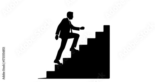 Ambitious professional ascending stairs, symbolizing career growth, challenge, and achieving new heights with confidence