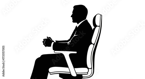 Professional businessman silhouette seated in a modern office chair, hands clasped, exuding focus and executive presence for corporate branding.
