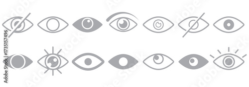Collection of eyes logos, symbols and icons. Concept vector illustration. Show password. Open, closed, visible invisible concept, hidden password, icon vector symbol logo illustration line editable. 