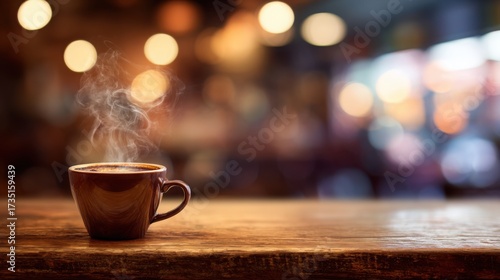 pause. A close-up view of a coffee cup with steam rising, set against a blurred, cozy backdrop. bar promotions, beverage menus, designed for food & beverage menus and cafe branding.
