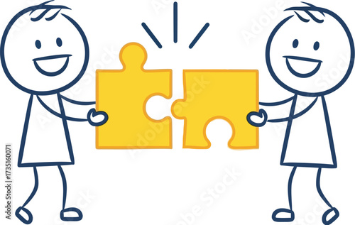 Stick figures team collaboration puzzle solving teamwork concept