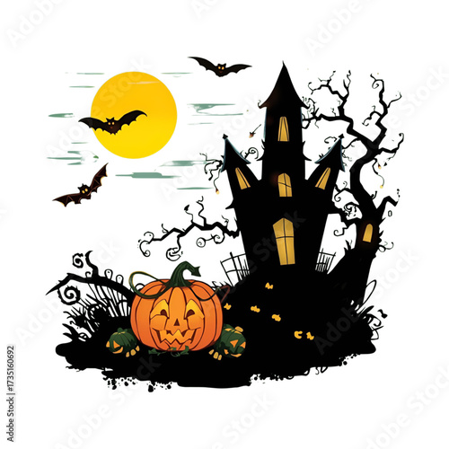 halloween background with pumpkin and bats