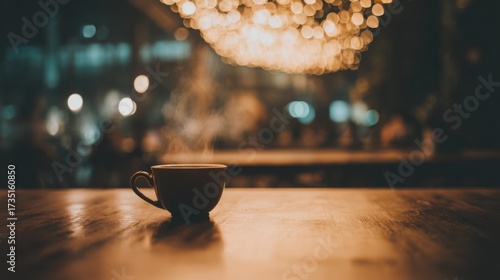 pause. A close-up view of a coffee cup with steam rising, set against a blurred, cozy backdrop. bar promotions, beverage menus, designed for food & beverage menus and cafe branding.