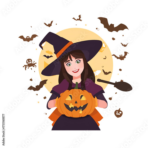 halloween witch with pumpkin