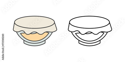 Food wrap seal covering bowl of leftovers, ideal for kitchen graphics, food storage design, cooking illustrations, and meal preservation.