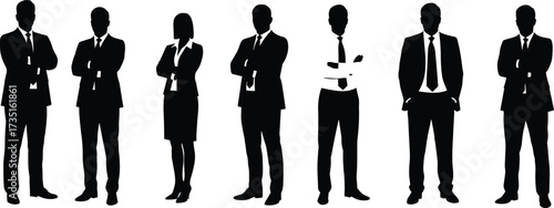 Business team silhouettes, corporate professionals standing, office staff, teamwork, leadership, management group, formal attire, unity, collaboration, partnership, success