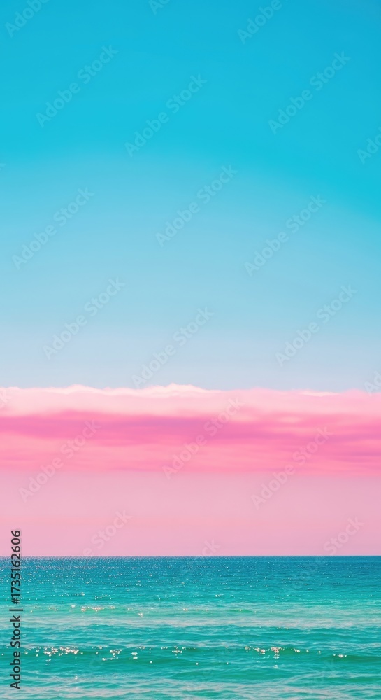 Obraz premium Turquoise Ocean Waves with Pink Clouds and Azure Sky on Clear Sunny Day