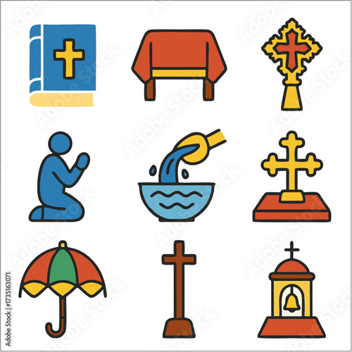 Flat Icon Set, Timkat Festival Icons in Bold Ethiopian Orthodox Style