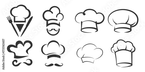 Chef Hat Icon Set – Editable Cooking and Restaurant Vector Design.
