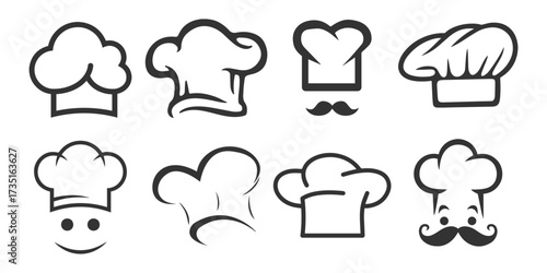 Chef Hat Icon Set – Editable Cooking and Restaurant Vector Design.
