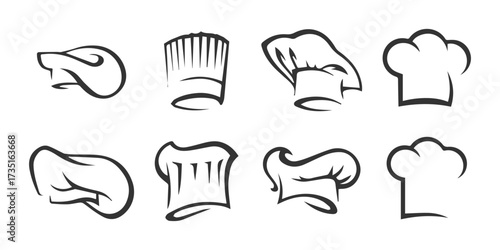 Chef Hat Icon Set – Editable Cooking and Restaurant Vector Design.
