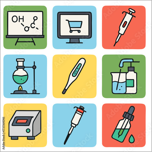 Flat Icon Set, Laboratory, Science & Research Symbols 