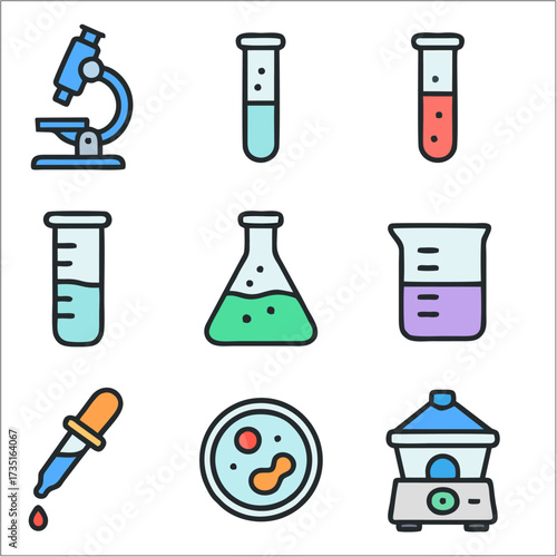 Flat Icon Set, Laboratory, Science & Research Symbols 