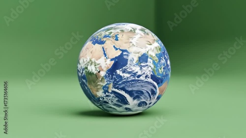A realistic 3D render of planet Earth, showcasing continents and oceans against a plain green background.