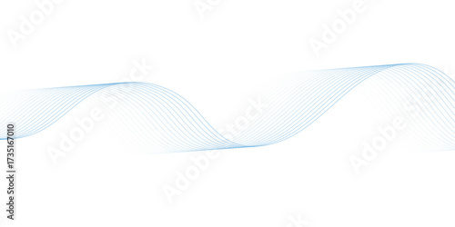 Abstract blue smooth wave on a white background. Dynamic sound wave. Design element. Vector illustration.