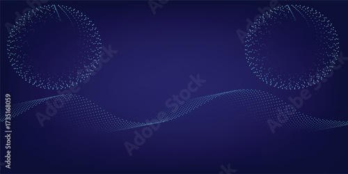 A blue abstract background featuring glowing, futuristic circle patterns and digital fractal design with a hint of purple energy