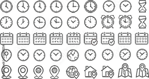 Modern icons for time, calendar, location, and planning, perfect for digital projects and schedules