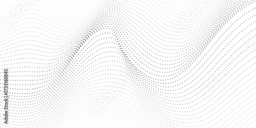 Abstract black smooth dots wave on a white background. Dynamic sound dots wave. Design element. Vector illustration.