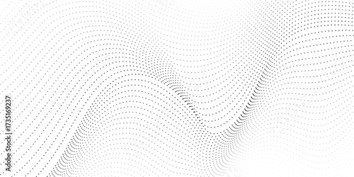 Abstract black smooth dots wave on a white background. Dynamic sound dots wave. Design element. Vector illustration.