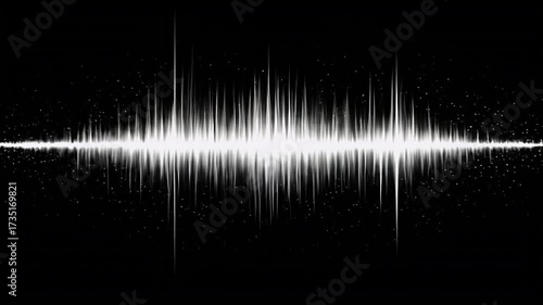Abstract White Sound Waveform on Black Background Digital Art.