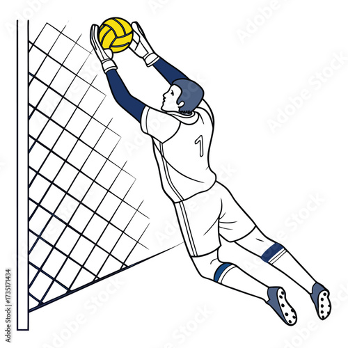 Goalkeeper in Action Saving a Goal Depicted in Illustration Style for Sports Content and Athletic Design Needs
