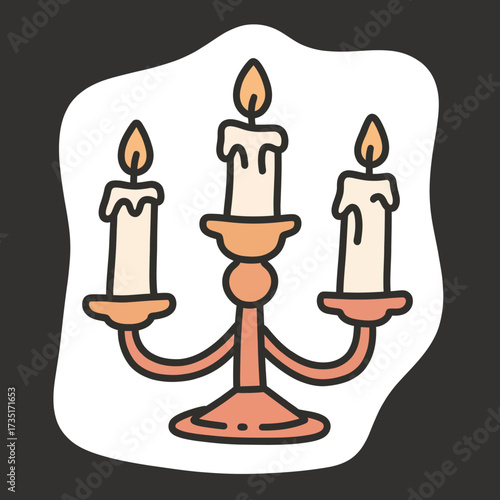 A simple and elegant doodle-style illustration of a classic candelabra with three lit candles, a timeless icon of romance, history, and warm, ambient light.
