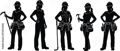 Female construction workers silhouette vector illustration aditable