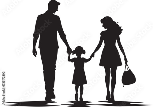 Family Silhouette Vector | Parents and Kids Holding Hands Design