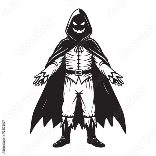 Halloween Scarecrow Costume With Hooded Cloak And Jack-o-lantern Face