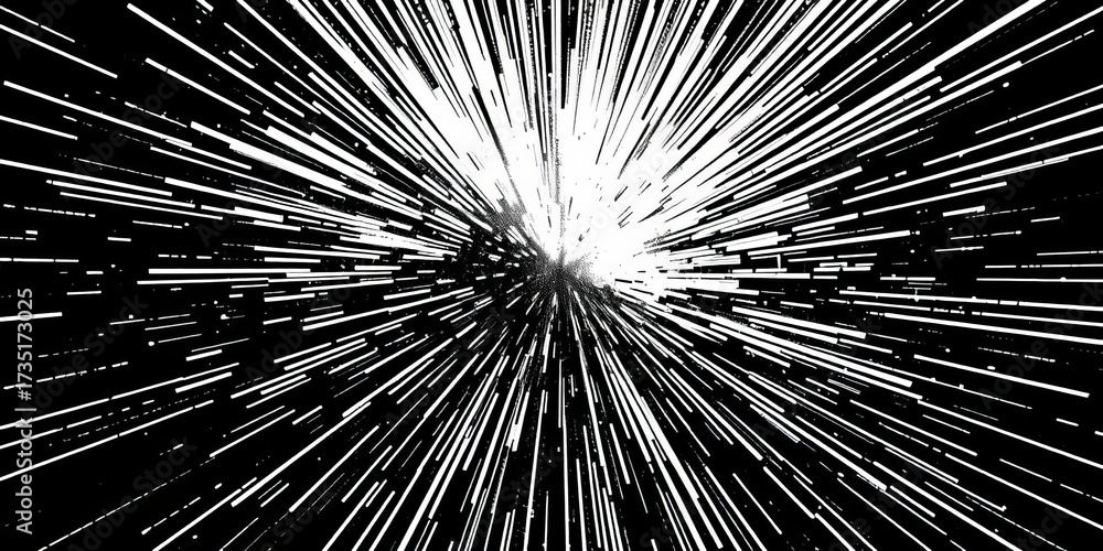 Fototapeta premium Dynamic black and white halftone burst radiating outwards, creating a powerful visual effect, artwork, aesthetic