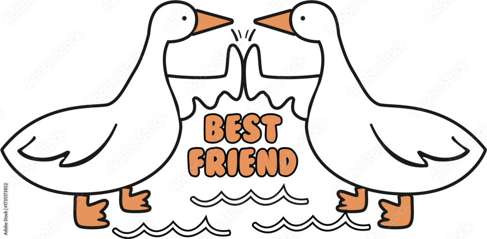 Ταπετσαρία Cute cartoon geese high-fiving with 'Best Friend' text, friendship and companion