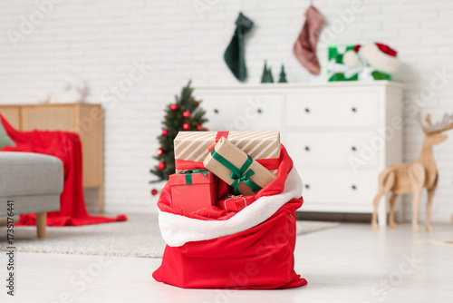 Red santa claus bag filled ...