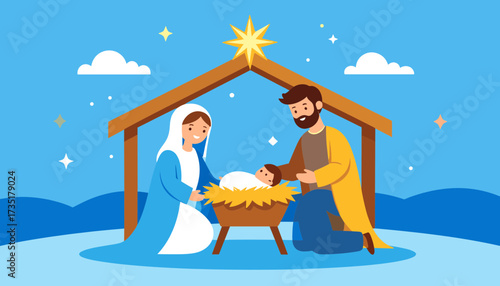Nativity scene with Mary, Joseph and baby Jesus