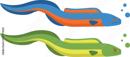Eel illustration colorful eels swimming ocean life design
