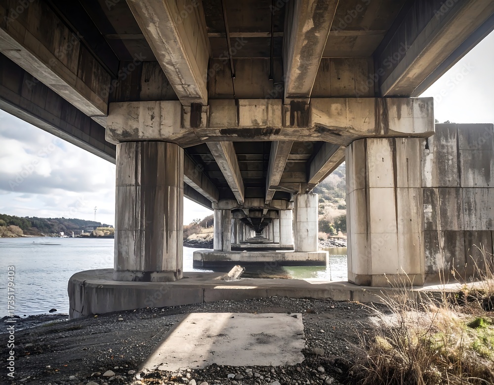 Obraz premium Concrete bridge pillars over water