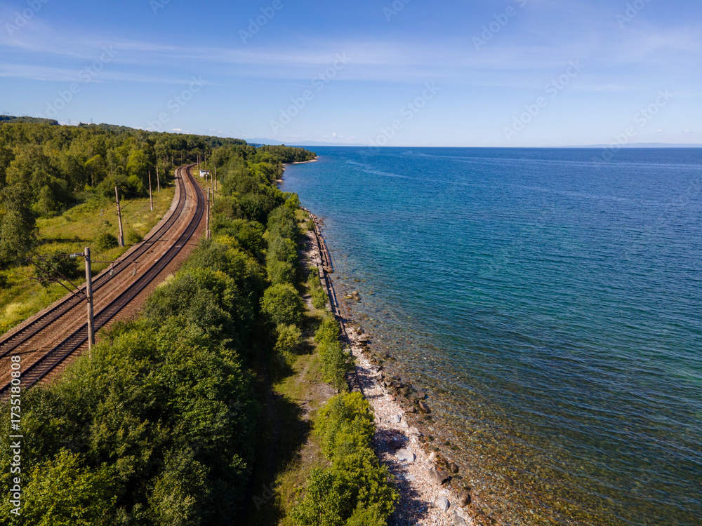 Obraz premium Scenic view of nature along the coastline of Baikal, Russia