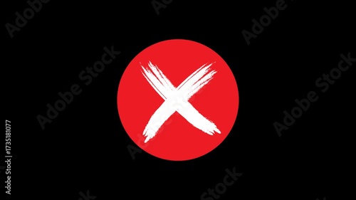 Red Cross Mark Animation Rejection and Negative Feedback Symbol Wrong Answer on Dark Background