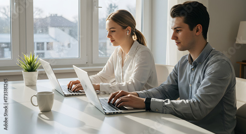 Young Couple Working From Home Using Laptops