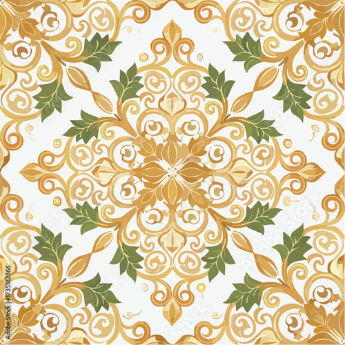 A close up of a gold and white wallpaper with a pattern generative ai
1