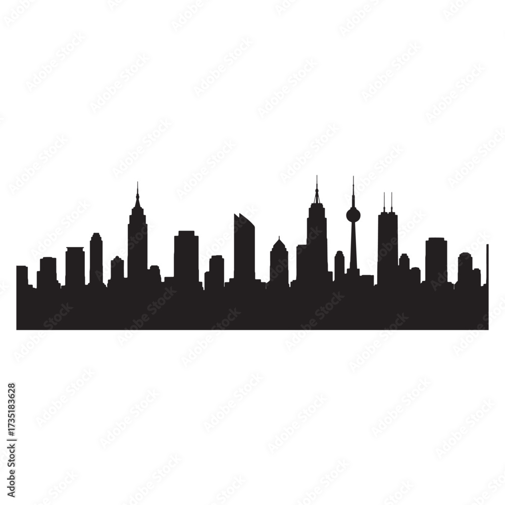 Naklejka premium Black silhouette of a diverse city skyline on white