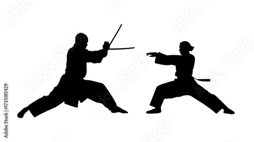 Silhouette illustration of a series of martial arts movements